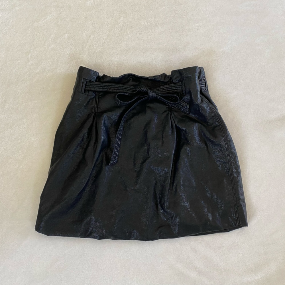 Free People | Black Leather Buckle Skirt